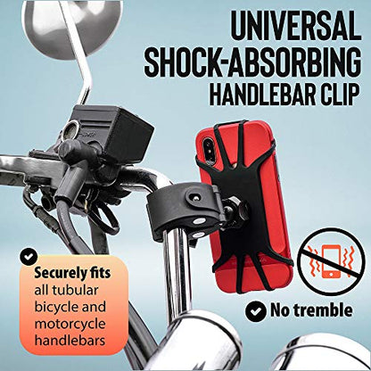 Upgraded 2026 Bicycle & Motorcycle Phone Mount - The Most Secure & Reliable Bike Phone Holder for iPhone, Samsung or Any Smartphone. Stress-Resistant & Highly Adjustable. x10 to Safeness & Comfort