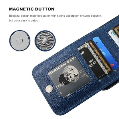 KIHUWEY for iPhone 17 Pro Max Wallet Case Card Holder, Lichee Blue | Credit Card Slots, PU Leather, Kickstand, Flip Heavy Duty Protection Cover for Men and Women - color: Lichee Blue