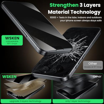 WSKEN for iPhone 16 Pro/iPhone 17 Privacy Screen Protector - [Auto Dust-Remove] 24 Degree Anti Spy 3D Full Coverage Shatterproof Tempered Glass with Zero Bubble Dust Clean Easy Installing House - color: 4 PCS Privacy
