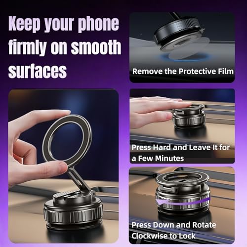 Magnetic Vacuum Car Phone Holder 360° Adjustable Foldable - color: Silver, size: GY-15B