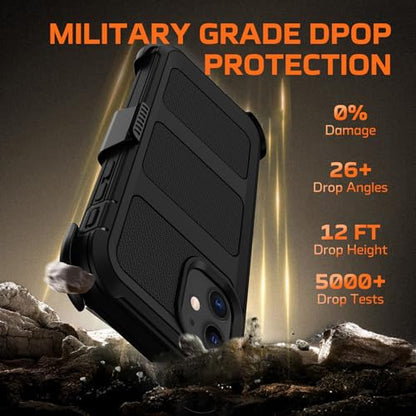 for iPhone 11 Case with Belt Clip Holster,Anti-Drop Shockproof Bumper Phone Cases w/2x Screen Protectors & Kickstand,Rugged Heavy Duty Military Grade Protective Defender Cover for Apple 11 (Black) - color: Black W/Belt Clip