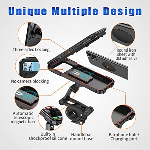 Bike Phone Mount Waterproof.Universal Bike Mobile Phone Holder,Adjustable Motorcycle Phone Mount with Touch Screen/360° Rotation for Motorbike Bicycle Stroller Handlebar Clamp Fits 4-6.8'' Cellphones.