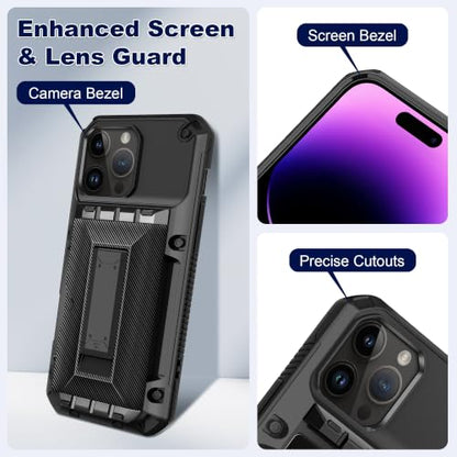 SAMONPOW for iPhone 14 Pro Max Case with Card Holder [4 Cards] &Kickstand - size: for iPhone 14 Pro Max