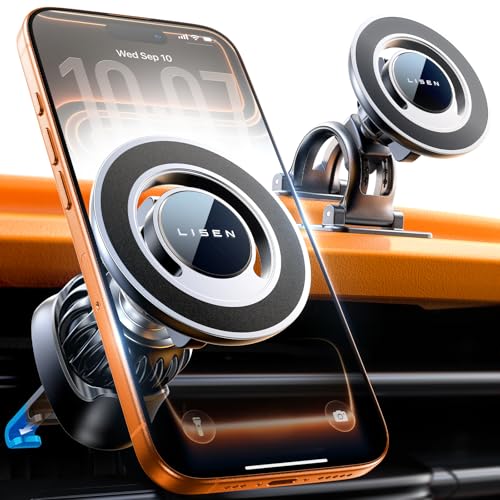 LISEN for MagSafe Car Mount [Strong Magnets] Magnetic Phone Holder for Car Hands Free Cell Phone Mount Cradle Vent & Dashboard Car Accessories for Women Men fit iPhone 17 16 15 14 13 12, Black