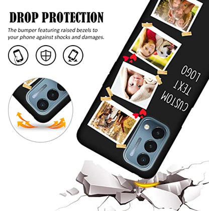Custom Phone Case for OnePlus Nord N200 5G Multi-Picture Collage Name, Customized Personalized Phone Cover Anti-Scratch Soft Protective TPU Black Thin Cases 6.49-inch - color: Black 03 - Sticker, 4 Photos Text