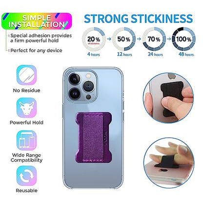 Universal Phone Grip for Smartphones - Phone Holder for Hand for Back of Phone - Wireless Charging Compatible (DeepPurple) - 2Pack - color: Dark Purplew