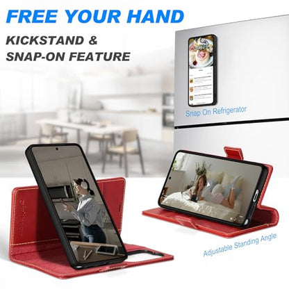SHIELDON Removable Leather Wallet Case for Galaxy S26 Ultra 6.9", Retro Red | Genuine Leather, Detachable, RFID Blocking, Credit Card Slot, Flip Magnetic Design, Kickstand, Shock Absorbing Phone Cover - color: Retro Red