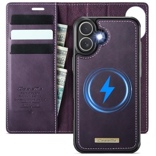 Kowauri Case for iPhone 17, PU Leather Wallet Flip Case with Card Holder RFID Blocking, Magnetic Detachable Shockproof Phone Cover Wireless Charging Compatible for iPhone 17 (6.3 inch), Purple - color: Purple