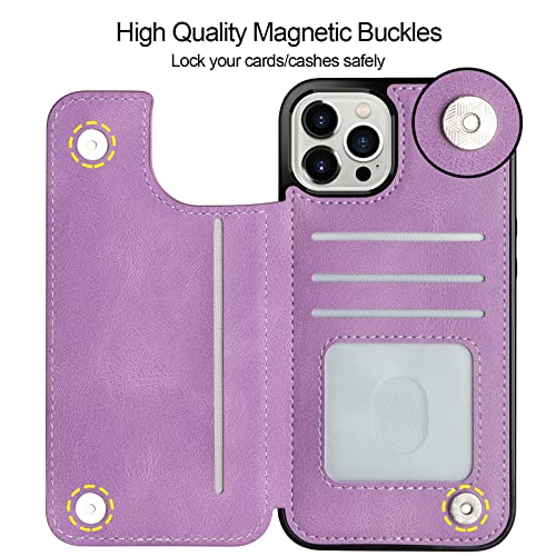 HianDier Wallet Case Compatible with iPhone 12 Pro MAX Case 5G 6.7-inch Slim Protective with Credit Card Slot Holder Flip Folio Soft PU Leather Magnetic Closure Cover, Bright Purple - color: Bright Purple