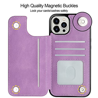 HianDier Wallet Case Compatible with iPhone 12 Pro MAX Case 5G 6.7-inch Slim Protective with Credit Card Slot Holder Flip Folio Soft PU Leather Magnetic Closure Cover, Bright Purple - color: Bright Purple