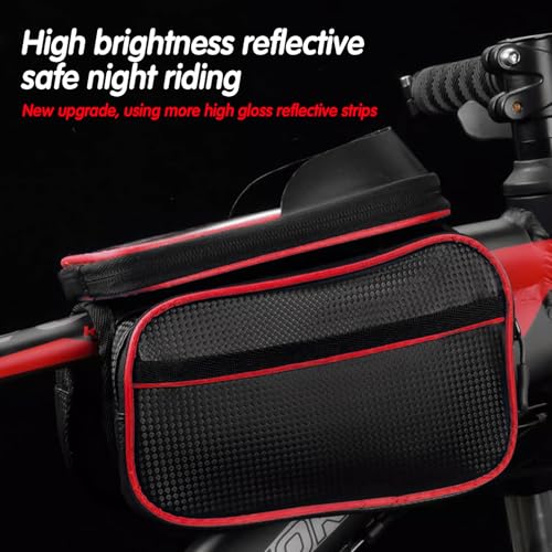 Bicycle Front Frame Bag with Touchscreen Phone Holder, Waterproof, Carbon Patterned Fabric, Top Tube Cycling Pouch(Upgrade Red) - color: Upgrade Red