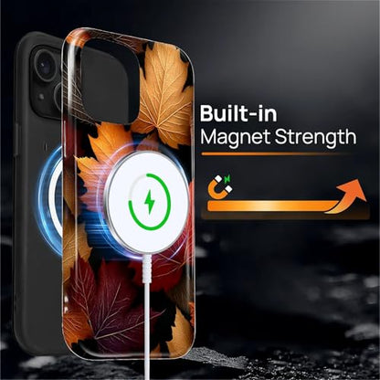 Magnetic Phone Case for iPhone 15 Plus,Compatible with MagSafe,Durable 2 Layers Full Covered Shockproof Protective Cover-Autumn Maple Leaves - color: Autumn Maple Leaves, size: iPhone 15 Plus