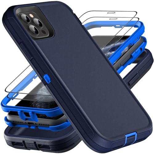 YKHJKLEC for iPhone 11 Pro Max Case, Military Grade 3 in 1 Heavy Duty Shockproof/Drop Proof/Dust Proof Case with 2Pcs Tempered Glass Screen Protector (Navy Blue) - color: Navy Blue