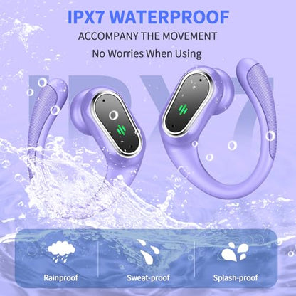 Wireless Earbuds, 2026 Bluetooth 5.4 Headphones Sport, 50Hrs HiFi Stereo Deep Bass Over-Ear buds with ENC Noise Cancelling Mic, IP7 Waterproof & LED Display Earphones with Earhooks for Workout/Running - color: comb blue purple
