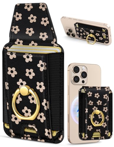 Shorogyt Compatible with Magsafe Wallet with Grip, Black Floral - color: Black Floral