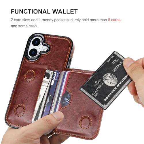 KIHUWEY Compatible with iPhone 17 Wallet Case Credit Card Holder, Premium Leather Kickstand Flip Hidden Magnetic Clasp Durable Shockproof Protective Cover for iPhone 17 6.3 inch (Brown) - color: Brown