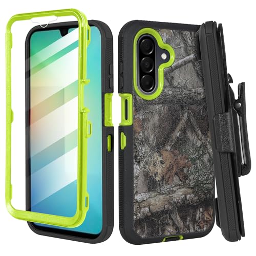 Compatible for Samsung Galaxy A26 5G, Built in Screen Protector, Belt Clip Holster Heavy Duty Defender Case Dustproof Shockproof Protection (Camo Yellow) - color: Camo Yellow