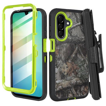 Compatible for Samsung Galaxy A26 5G, Built in Screen Protector, Belt Clip Holster Heavy Duty Defender Case Dustproof Shockproof Protection (Camo Yellow) - color: Camo Yellow