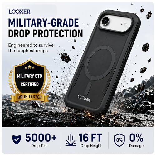 LOOXER® Heavy Duty Rugged Magnetic Case for iPhone 17 Air (6.5”) | Military Grade Shockproof Protection,MagSafe Compatible+ Tempered Glass Included (Black, 17 Air) - color: Black, size: 17 Air