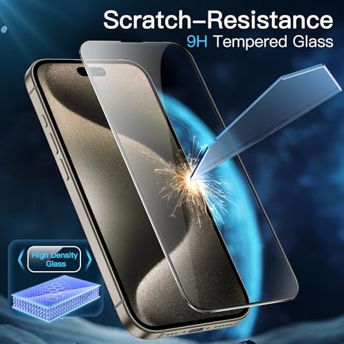 JETech Full-Coverage Screen Protector for iPhone 15 Pro Max, 3-Pack | Black Edge Tempered Glass, Easy Installation Tool, HD Clear, Case-Friendly - size: iPhone 15 Pro Max