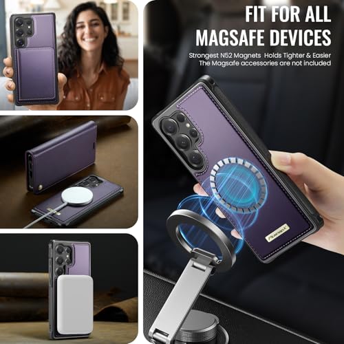 for Samsung Galaxy S26 Ultra 2in1 Detachable Wallet Case, Purple | Compatible with Magsafe, Magnetic, RFID Blocking Card Holder, Shockproof, Kickstand, Wireless Charging, PU Leather Flip Cover - color: (Detachable 2 in 1)-Purple, size: Galaxy S26 Ultra