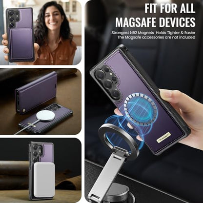 for Samsung Galaxy S26 Ultra 2in1 Detachable Wallet Case, Purple | Compatible with Magsafe, Magnetic, RFID Blocking Card Holder, Shockproof, Kickstand, Wireless Charging, PU Leather Flip Cover - color: (Detachable 2 in 1)-Purple, size: Galaxy S26 Ultra