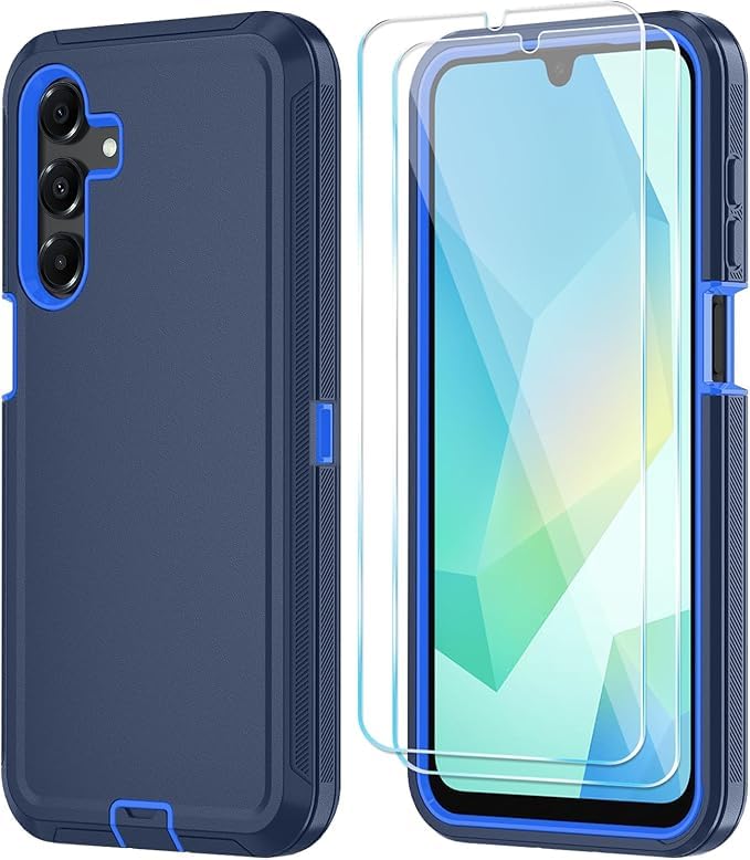 Qinmay Phone Case for Samsung Galaxy A17 5G Case, Galaxy A16 5G Case with HD Screen Protector, Heavy Duty Shockproof 3-Layer Cover Phone Case for Galaxy A17 / A16 ，DarkBlue - color: DarkBlue