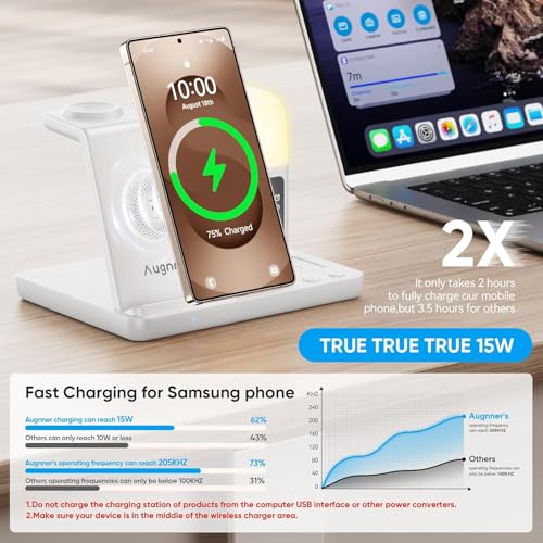 6 in 1 Wireless Charging Station for Samsung Android with Clock & Night Light,Wireless Charger Beside Clock for Galaxy S26 Ultra S25 S24,Galaxy Watch 8/7 Buds 4/3 Pro,Not for Watch 9/Ultra 2 - color: White