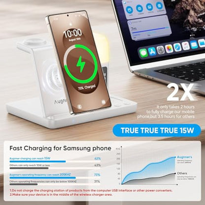 6 in 1 Wireless Charging Station for Samsung Android with Clock & Night Light,Wireless Charger Beside Clock for Galaxy S26 Ultra S25 S24,Galaxy Watch 8/7 Buds 4/3 Pro,Not for Watch 9/Ultra 2 - color: White