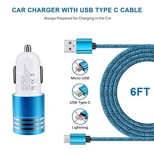 Fast Charging Car Charger,Quick Charge 3.0+2.4A Dual Port USB Cigarette - color: Blue