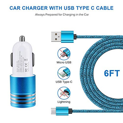 Fast Charging Car Charger,Quick Charge 3.0+2.4A Dual Port USB Cigarette - color: Blue