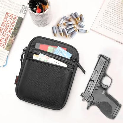 FINPAC Concealed Carry Gun Pouch, Soft Pistol Case Fanny Pack Firearm Bag | Pistol Bag Waist Belt with Holster for Handgun, Air Gun, Men, Women - color: Black - Small Size