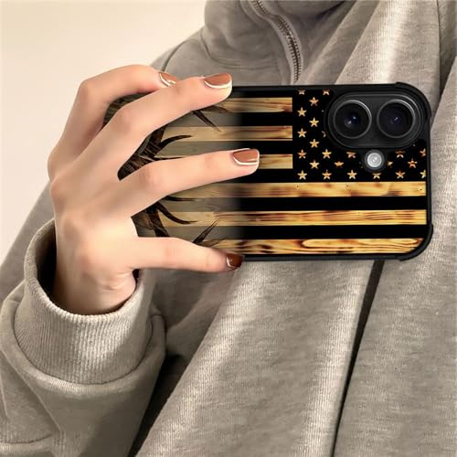 DJSOK Case for iPhone 17,Compatible with MagSafe,Anti-Scratch Shockproof Case,Wood Grain American Flag Buck Hunter Deer - color: Wood Grain American Flag Buck Hunter Deer, size: IPhone 17