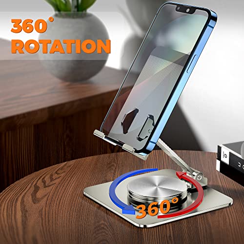 Rotatable Foldable Phone Stand for Desk, Fully Adjustable Desktop Holder Cradle Dock Compatible with iPhone 14 13 12 11 Pro Max Xr, Nintendo Switch, Tablets, All Phones(Silver) - color: Bright silver