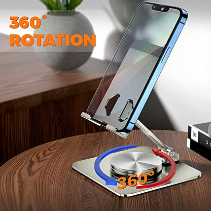Rotatable Foldable Phone Stand for Desk, Fully Adjustable Desktop Holder Cradle Dock Compatible with iPhone 14 13 12 11 Pro Max Xr, Nintendo Switch, Tablets, All Phones(Silver) - color: Bright silver