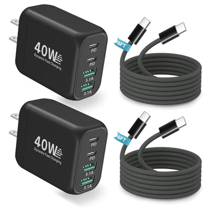 40W USB C Charger Block, Besgoods 25W Super Fast Charging with 6ft Long Braided USB C Cable Set for iPhone 17 16 15 Pro Max Galaxy S26 S25 iPad Tablets Androids - color: Black