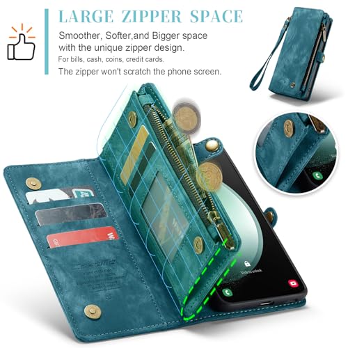Samsung Galaxy S23 FE Wallet Case,Zipper Folio Leather Case Wallet with Card Holder Strap Wristlet Detachable Magnetic Protective Back Case for Samsung Galaxy S23 FE 5G 6.4 Inch(Blue) - color: Blue, size: S23 FE 5G 6.4 Inch
