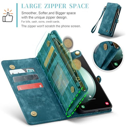 Samsung Galaxy S23 FE Wallet Case,Zipper Folio Leather Case Wallet with Card Holder Strap Wristlet Detachable Magnetic Protective Back Case for Samsung Galaxy S23 FE 5G 6.4 Inch(Blue) - color: Blue, size: S23 FE 5G 6.4 Inch