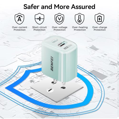 BENFEI 33W GaN USB C Fast Charger, 2-Port Two-Tone Compact Wall Charger Block, Portable Travel Charger for iPhone 17/16/15, Galaxy S25/S24/S23, Pixel 10/9/8, iPad, AirPods, MacBook, Steam Deck - color: Pink