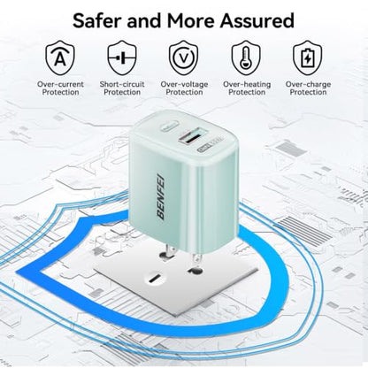 BENFEI 33W GaN USB C Fast Charger, 2-Port Two-Tone Compact Wall Charger Block, Portable Travel Charger for iPhone 17/16/15, Galaxy S25/S24/S23, Pixel 10/9/8, iPad, AirPods, MacBook, Steam Deck - color: Pink