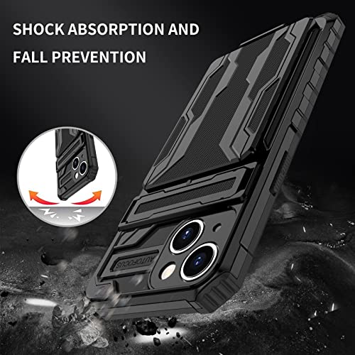 for iPhone 14 Wallet Case with Card Holder, Black | Detachable Card Holder, Built-in Kickstand, with Screen Protectors, Military Grade, Full Body Shockproof - size: for iPhone 14 - 6.1''