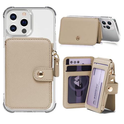 Phone Wallet Stick On, Credit Card Holder for Women Attachable 3M Sticker - color: Khaki