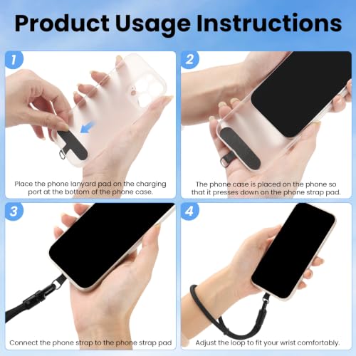 Phone Lanyard, Anti Theft Phone Wrist Strap with 2 Tether Tabs, Adjustable Wristlet & Hand Cell Phone Lanyard for Women and Men (Black Lanyard) - color: Bl6s