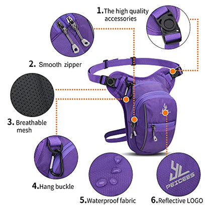 Peicees Motorcycle Leg Bag for Men Womens Thigh Bag, Expandable - color: Purple