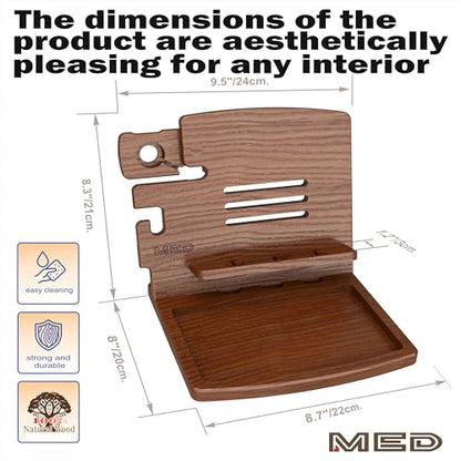 MED Wood Phone Docking Station Nightstand Desk Organizer for Phone, Watch, Wallet & Tablet Gift for Men, Husband, Father's Day, Dad & Women Model 1 (Dark Walnut) - color: Dark Walnut