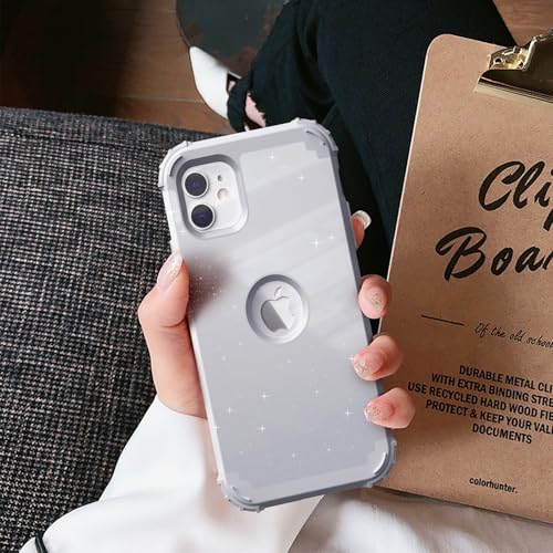 IDweel for iPhone 11 Case with Screen Protector(Tempered Glass), Hybrid 3 in 1 Shockproof Slim Fit Heavy Duty Protection Hard PC Cover Soft Silicone Bumper Full Body Case,Glitter Grey - color: Glitter Grey