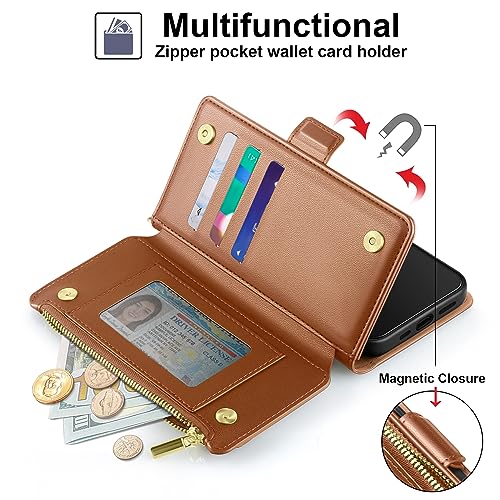 Antsturdy for iPhone 14 Pro Phone Wallet Case Women,Light Brown | RFID Blocking,with Credit Card Holder Slots,PU Leather Purse,Zipper Pocket,Wrist Strap Kickstand,Flip Folio Cover for Men - color: Light Brown
