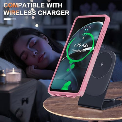 Case Compatible with Moto G Stylus 5G 2024, Full Body Heavy Duty Rugged Shockproof Protective Phone Cover with Lanyard Strap, Tempered Glass Screen Protector, Cute Pink | with Tempered Glass Screen Protector+Lanyard Strap,Rugged Shockproof Protective Phon