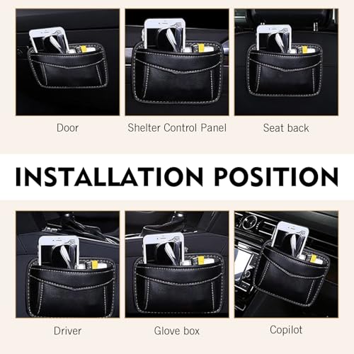 Car Seat Side Pocket Organizer, Black PU Leather Mini Auto Seat Storage Bag, Pen Phone Holder Tray Pouch Vehicle Seats Gap Filler, Universal Organize for Documents Registration Notepad