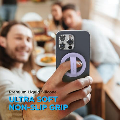 Encased Magnetic Phone Grip Holder (Compatible with MagSafe) Thin Silicone Finger Loop Ring for iPhone (Periwinkle) - color: Periwinkle